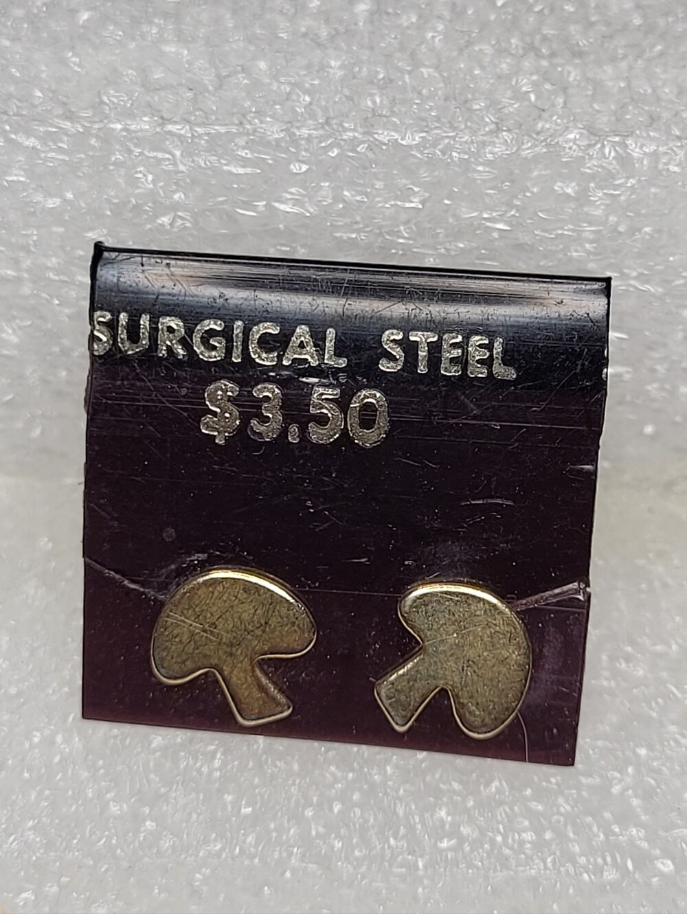 70s 80s Gold-tone Mushroom Stud Earrings Surgical Steel Hypoallergenic